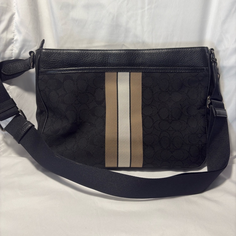 Coach Black and Tan Crossbody Bag with Racing Stripes